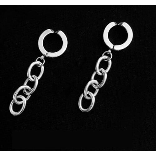 2 pcs Stainless Steel Chain Tassel Fake Piercing Earrings for Women Men Hiphop Punk Earring Clip on Earings Fashion Jewelry New