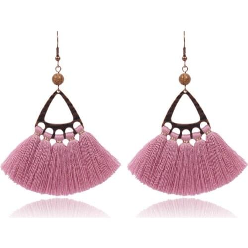 Tassel Earrings Women Red Blue Yellow Bohemian Triangle Fringed Dangle Earrings Statement Jewelry Gift