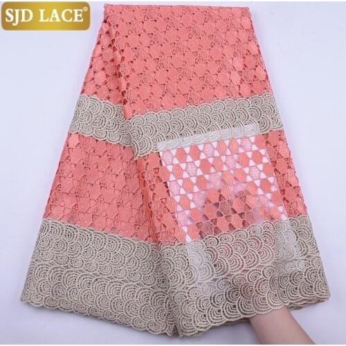 SJD LACE Peach African Cord Lace Fabric With Stones Guipure Cord Lace Fabric Nigerian Water Soluble Cutout Laces For Party A1935