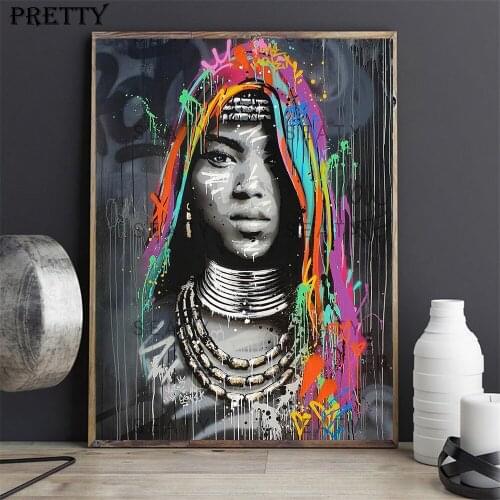 Scandinavian Painting African Woman Canvas Painting Living Room Graffiti Woman Posters and Prints Modern Wall Art Decor Pictures