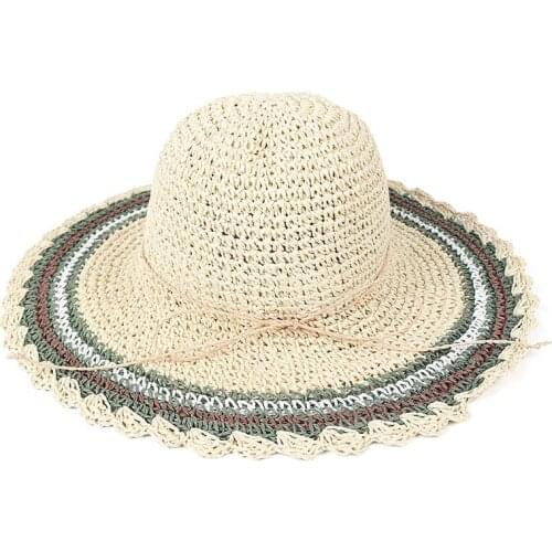Straw Hat ethnic style handmade straw hook big brim hat straw hat female summer sunscreen beach hat folding