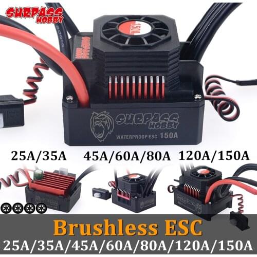 SURPASS HOBBY Waterproof 35A 45A 60A 80A 120A 150A Brushless ESC Speed Controller 2-6S Lipo for 1/8 1/10 1/12 RC Car Rc Motor