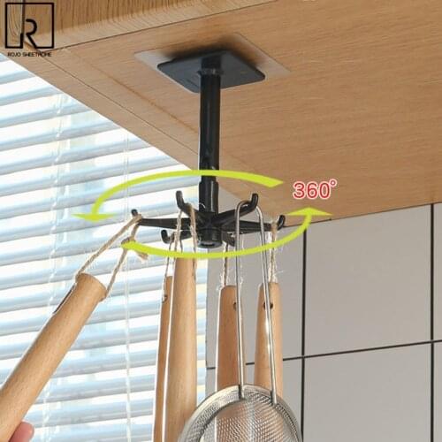 Kitchen Rotating Hooks Spatula Towel Hangers Hanging Storage Rack Bathroom Bath Shower Ball Hooks Household Organizer Supplies