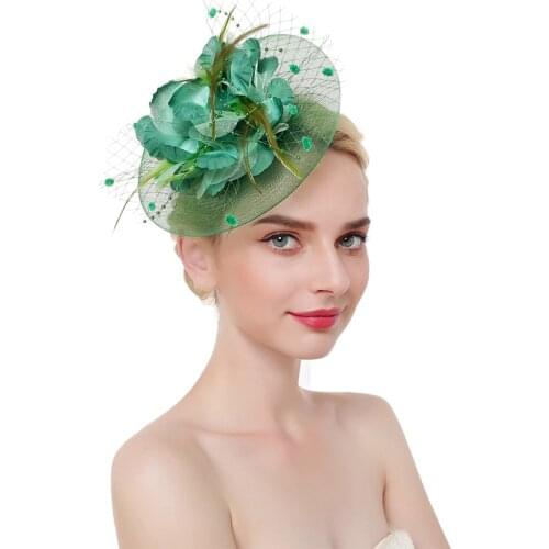 Women Fascinator Hat Feathers Hair Accessories Flower Cocktail Bridal Headwear With Clip Headband Tea Party Elegant Derby Mesh