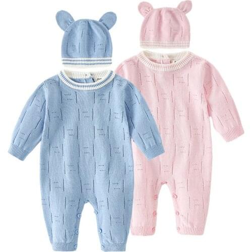 Knit Baby Clothes Newborn Baby Rompers With Hat Autumn Winter Infant Baby Boys Girls Romper Baby Jumpsuit Playsuit Baby Outfits