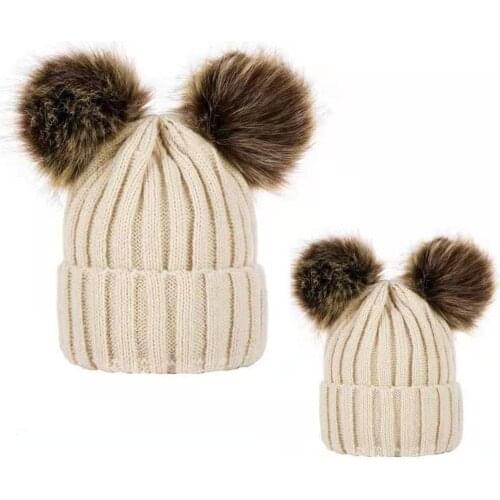 Mom and Child Knit Hat with POM POM Winter Boys Girls Kids Skullies Neck Warm Trendy Children Beanies Family Look