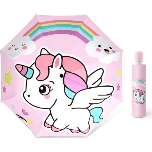 Cute Cartoon Uni corn Children Umbrella Animation Creative Long-handled Ear Modeling Umbrella For Kids Girls