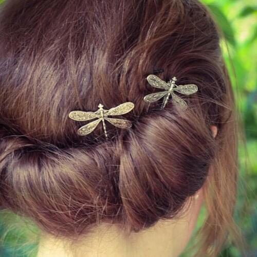 1 Pcs Popular Ancient Silver Dragonfly Hairpins Bridal Headdress Wedding Hair Accessories Carved Dragonfly Hair Clip