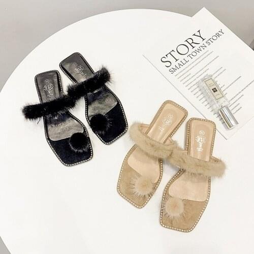 2021 European Station Fashion New Luxury Mink Slippers Ladies Furry 100% Slippers Amazing Plush Slippers Flat Sandals