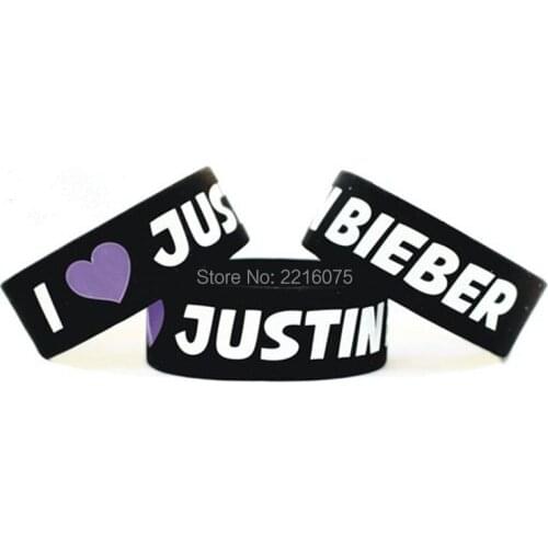 300pcs One Inch I Love Justin Bieber wristband silicone bracelets free shipping by DHL express