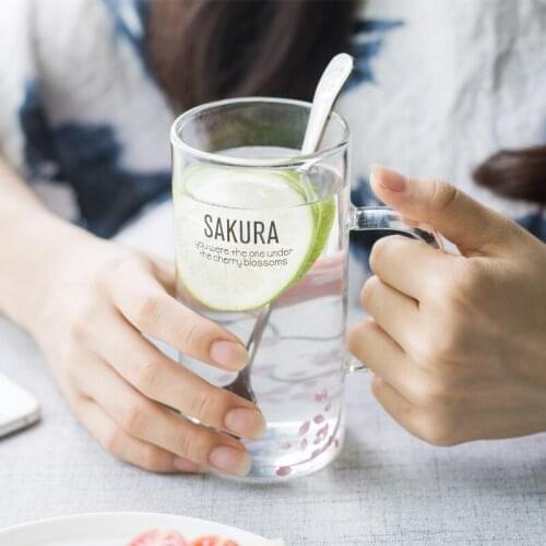 301ML Japanese sakava coffee mug tea milk mark heat-resistant glass drinkware with cover and spoon Japanese cherry blossom Style