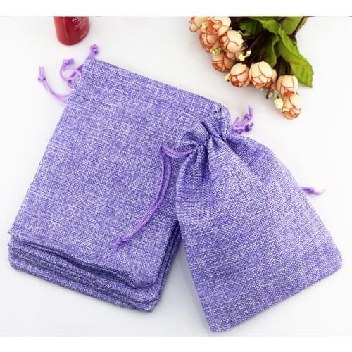 7*9cm 10pcs Vintage Style handmade Purple Jute bag Sacks Drawstring gift bags for jewelry/wedding Packaging Linen Bags pouch
