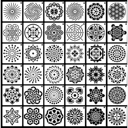 9cm 36pcs DIY Craft Mandala Stencils for Painting on Wood,Wall Art Scrapbooking Stamping Album Decorative Embossing Paper Cards