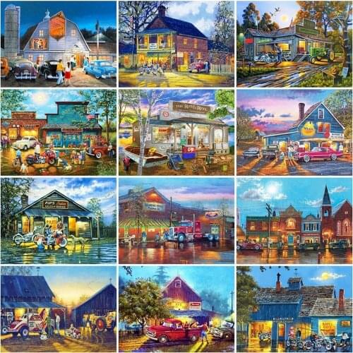 Retro House 5D DIY Diamond Painting Evening Scenery Mosaic Sticker Diamond Embroidery Home Decoration Wall Art Handmade Gift