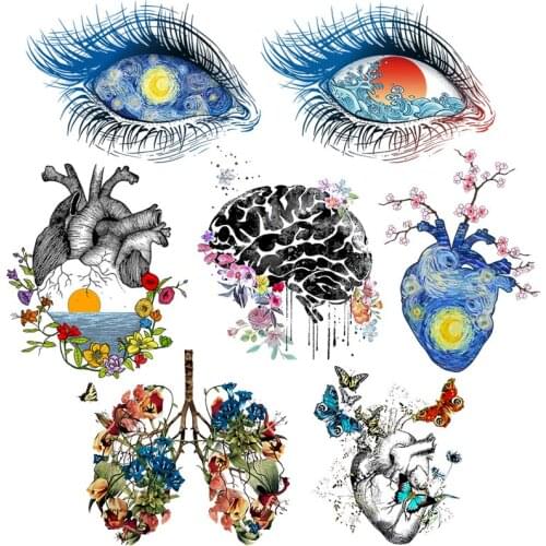 Human Organs Appliques On Clothes Heart Eyes Brain Lung Patch Fashion Rock Sticker Metal Thermo-stickers Butterfly Flower Stripe