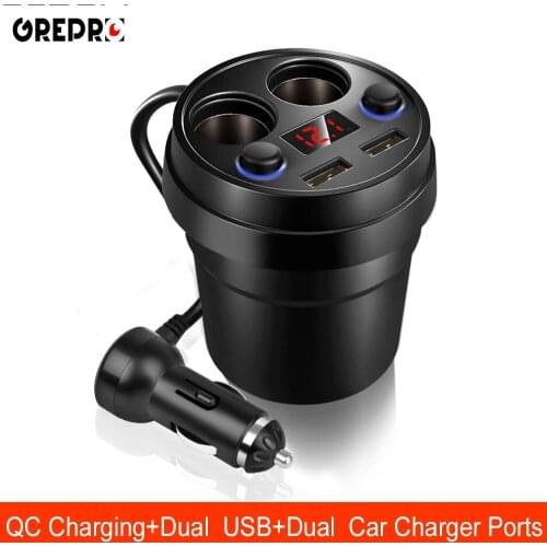 Car Charger 2 USB DC/5V 3.1A Cup Power Socket Adapter Cigarette Lighter Splitter Mobile Phone Chargers With Voltage LED Display