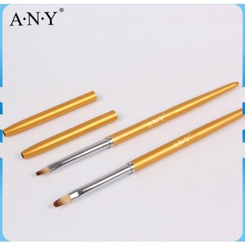 Free Shipping ANGNYA Good Quality Golden Metal Handle UV Gel Nail Brush Oval 4# Single Piece A027
