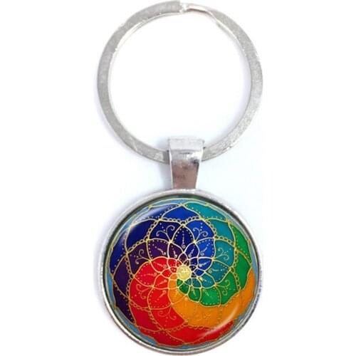 The Green Mandala Time Gem Of Yin And Yang pendant Keychain silver-plated Antique Copper Plated Keychain For Men Women