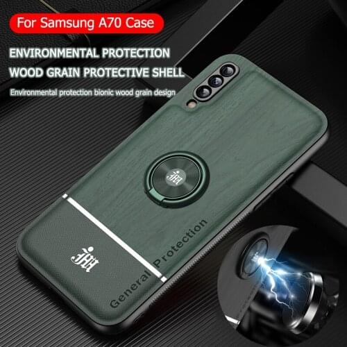 Bionic Wood Grain Mobile Phone Case For Samsung Galaxy A70 A70S Car Magnetic Adsorption Ring Bracket Cover Lens Protection Cases