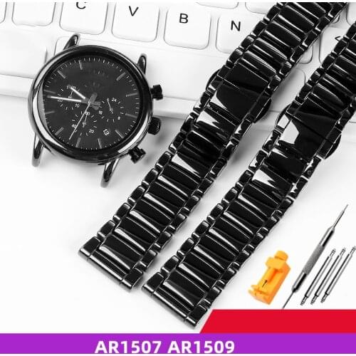 22mm black high-grade bright ceramic strap bracelet watchbands for Armani watch AR1507 AR1509/70002 AX7105 ceramic watch