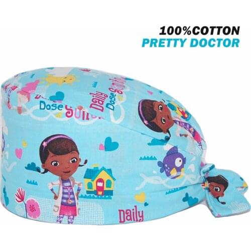 Unisex Cartoon Surgicals Hat Cotton Anime Nursing Cap Adjustable Dental Clinic Pet Shop Women Men Nurse Accessories Scrubs Hats