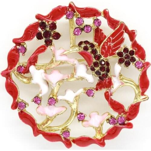 Red Rhinestone Bird Pin brooches Enamel Flower brooch Fashion Jewelry gift Pendant C2108 C2