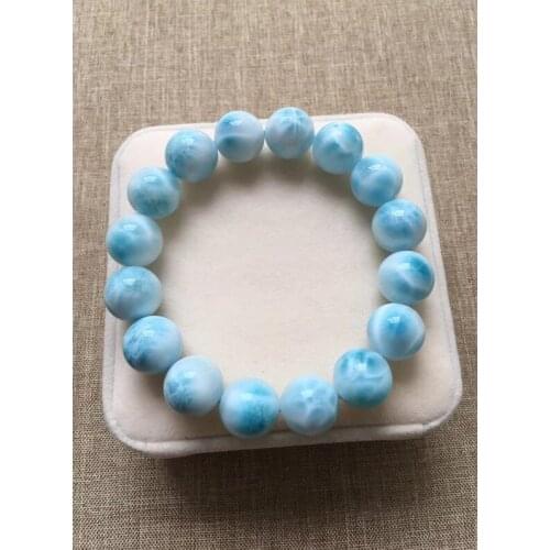 Natural Larimar Blue Round Beads Bracelet 13.7mm For Women Men Water Pattern Dominia Powerful Jewelry Genuine AAAAAA