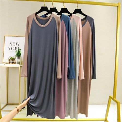 Summer Autumn Modal Long Sleeve Dress Female Loose Bottoming Skirt Plus Size Nightdress Long Skirt Sleepwear Women Nightgowns