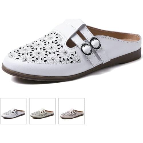 Summer Slip On Flat Womens Shoes Flats Women Genuine Leather Casual Comfort Korean Style 2021 New Beige White Pink