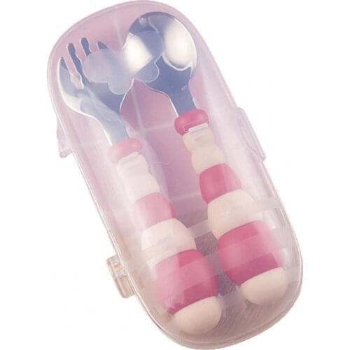 1 Set Kids Spoon Safe Food Grade Stainless Steel Travel Carrying Case Fork for Baby Kids Spoon