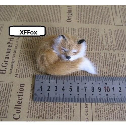 Mini real life sleeping fox model plastic&furs cute lucky fox doll gift about 8x6x4.5cm xf1647