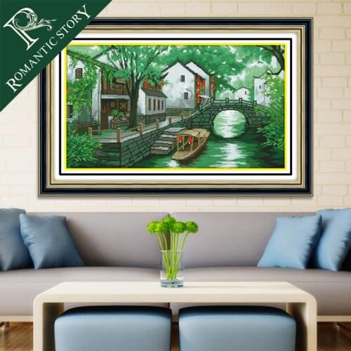 Romantic Story Watery Region Chinese Scenery Cross Stitch Needlework DIY 11CT Printing Cross Stitch Sets For Embroidery Kits