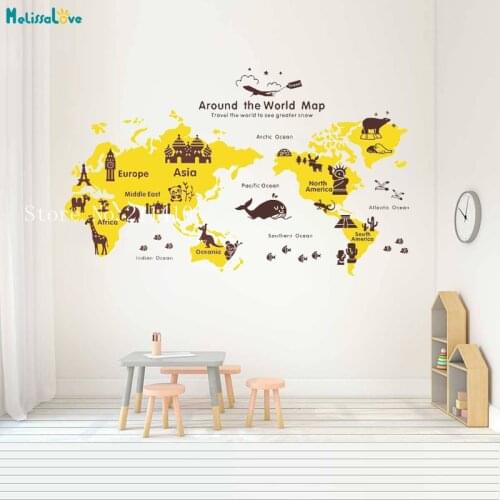 Two Custom Colors World Map Wall Sticker Travel Around the World Home Decor For Living Room Self-adhesive Art Murals YT632