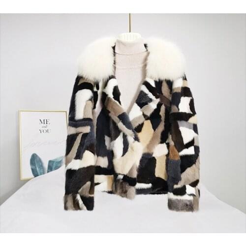 New Genuine real natural mink fur coat with fox fur collar womens fashion multicolor warm winter waistcoats custom any size