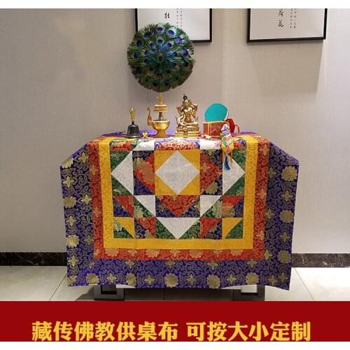 Wholesale Buddhist supply Tibet Buddhism family home Temple Auspicious Splicing Embroidery Buddha Altar Table cover cloth Deco
