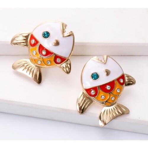 Wholesale Fish Shaped Statement Earrings Za Cute Cartoon Animal Women Rainbow Hanging Drop Earrings New Pendientes Jewelry 2021