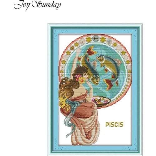 Wholesale Chinese Cross Stitch Kit Joy Sunday Pisces Printed Patterns DMC 11CT 14CT DIY Embroidery Needlework Sets Home Decor