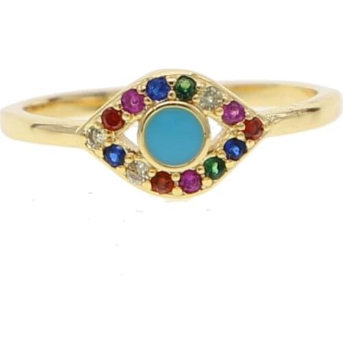 Wholesale fashion jewelry US size 6 7 8 9 colorful cz evil eye charm Gold band lovely rings