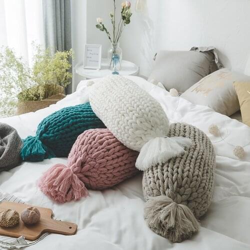 Nordic Cute Candy Shape Pillows Handmade Cozy Chunky Knit Photo Throw Pillow Tassels Design Lovely Home Decor Sofa Bed Cushion
