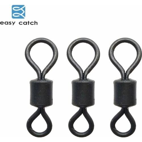 Easy Catch 20pcs Matte Black Fishing Rolling Swivels Carp Rigs Fishing Swivels Connector With Long Body Large Eye