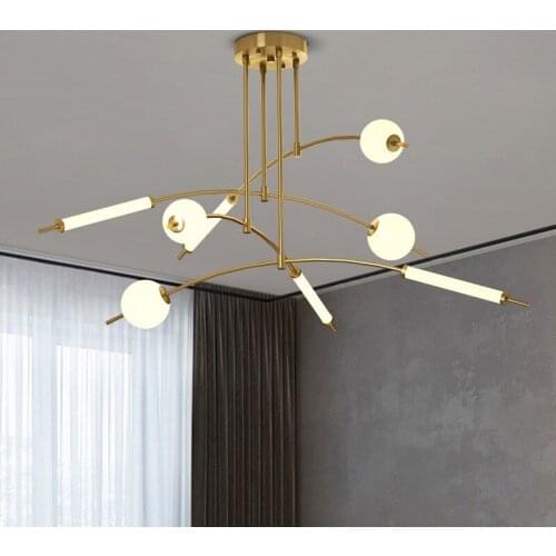 Modern Led Living Room Bedroom Chandelier Simple Creative Bar Pendant Chandelier Nordic Copper Light Luxury Home Hanging Lamp