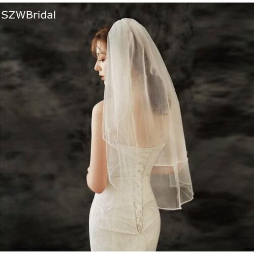 Free shipping White Ivory Bridal veils Beaded Wedding Bride Mariage bridal headwear Wedding accessories Matrimonio Voile mariee