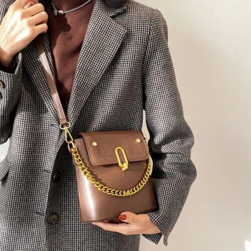 Vintage Luxury Chain Designer Handbags Women Bucket Plain PU Shoulder Totes Bag Crossbody Ladies Flap Small Hand Bags