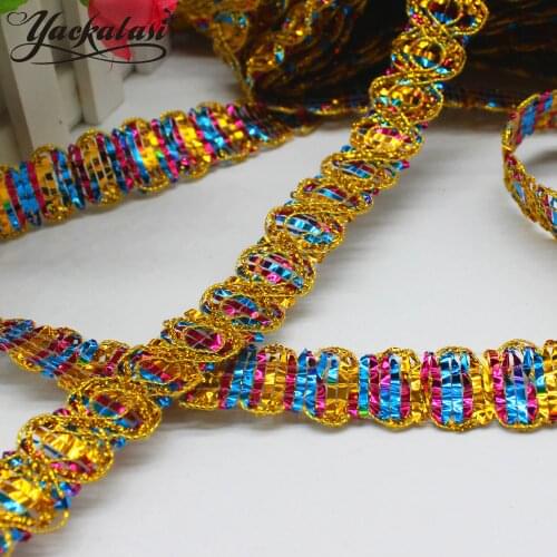 YACKALASI 14 Yards/Lot S Braid Band Sequned Trims Cosplay Costumes Appliqued Lace Sewing Apparel Ribbon 2.3CM Wide Gold Silver