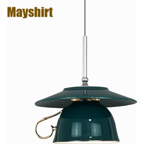Green Ceramic Cup Pendant Light Living Room Kitchen Lights Hanging Lamp Modern Led Bedroom Bar Cafe Pendant Lamp Dining Lights