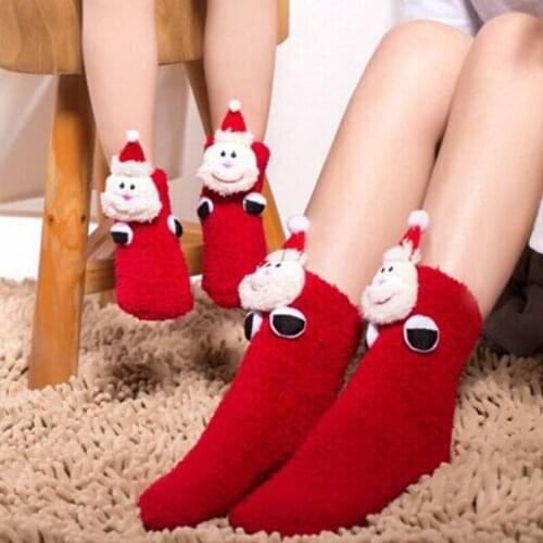Hot Sale Adults Kids Parent-offspring Warm Christmas Style Socks Polyester Cartoon Anti-slip Stereo Doll Floor Socks