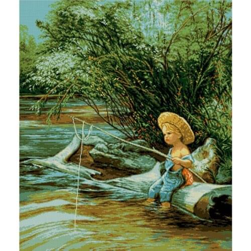 Gold Collection Counted Cross Stitch Kit Fisherman Little Boy Fishing In The River GB788