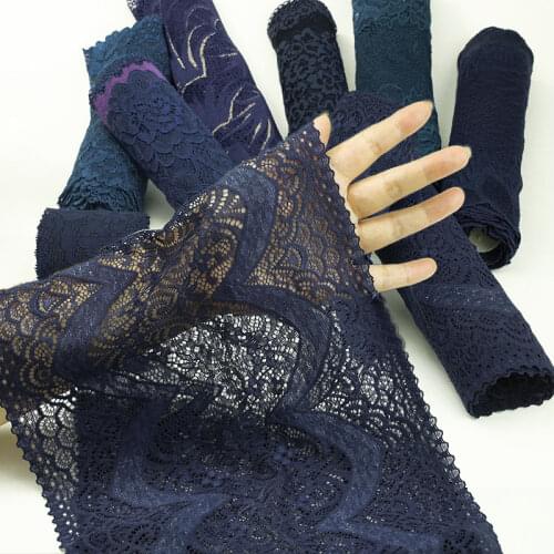 1Meter Lace Trim Eleastic Dark Blue Flowers Edge For Clothing Accessory Dress Sewing Applique Costume Laces Fabric