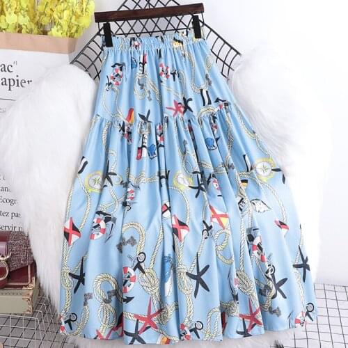 2021 Cartoon Skirt Nice Girls Casual Bottom Mujer Faldas Beach Style Boat Anchor Print Starfish Meduim Dress Women Freeshipping