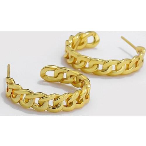 23.5MM REAL. Authentic 925 Sterling silver Hollow Chain Big Circle Geometric Piercing ear Stud earrings Jewelry C-E313E